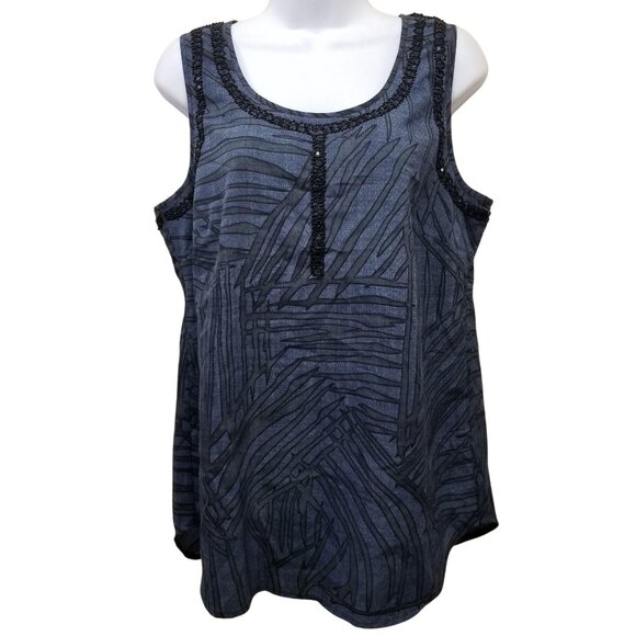 CAbi 3334 S Top Sleeveless Beaded Tank Blue Striped Business Career - Picture 2 of 6